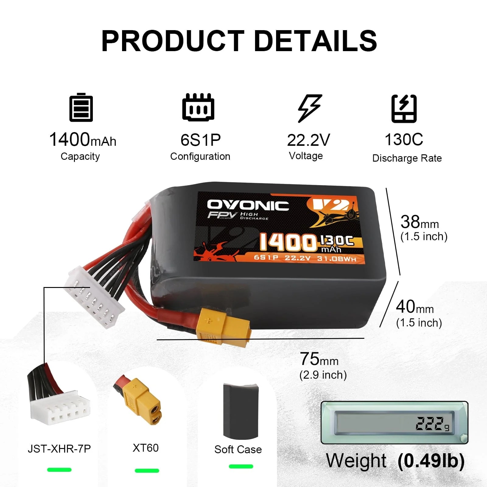 Ovonic 6S LiPo Batterij 22.2V  - Fpv Drone Goggles recensie en prijs